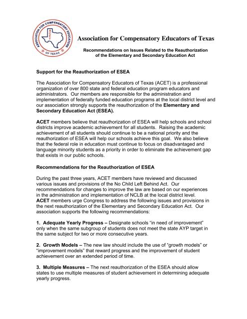 Association for Compensatory Educators of Texas - ACET