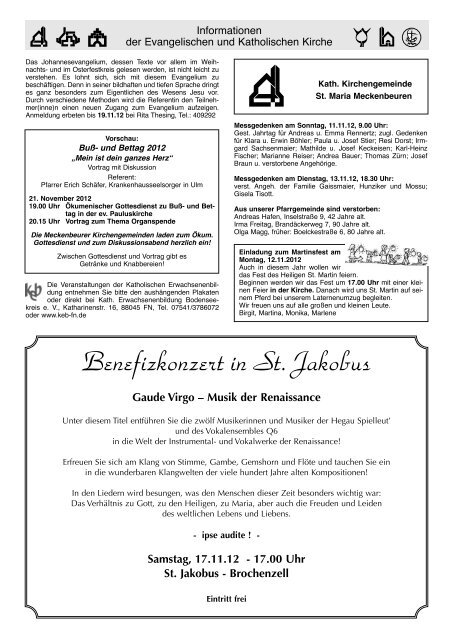 Samstag, 17.11.12 - 17.00 Uhr St. Jakobus ... - Meckenbeuren