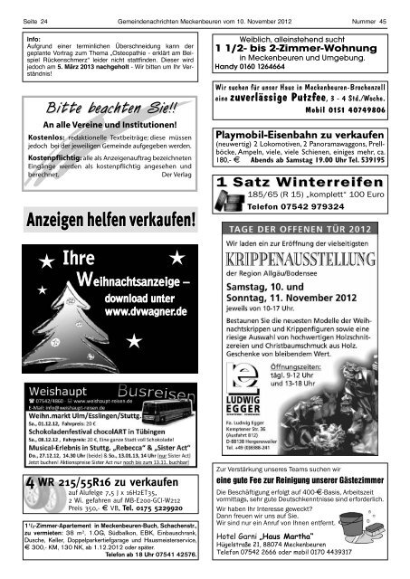 Samstag, 17.11.12 - 17.00 Uhr St. Jakobus ... - Meckenbeuren