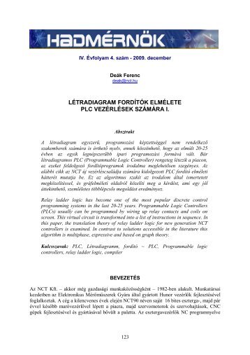 lÃ©tradiagram fordÃ­tÃ³k elmÃ©lete plc vezÃ©rlÃ©sek szÃ¡mÃ¡ra i.