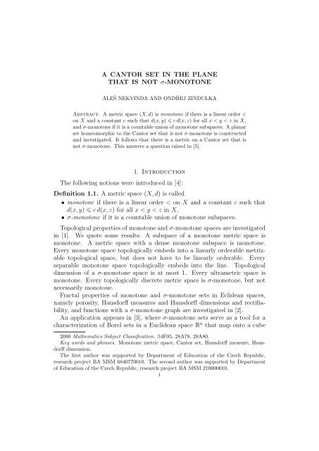 A CANTOR SET IN THE PLANE THAT IS NOT Ï-MONOTONE 1 ...