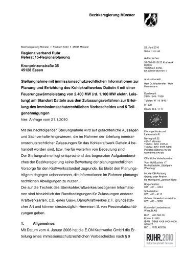 Stellungnahmen Bezirksregierung, Immissionsschutz - Metropole Ruhr