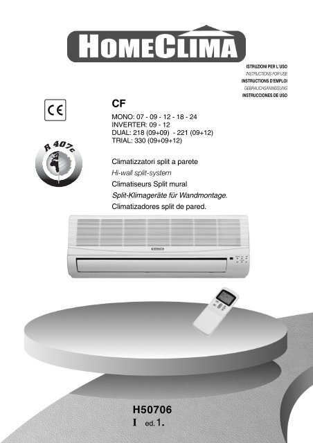 H50706-v01 Manuale Istruzioni Homeclima Split CF R407C - Rhoss