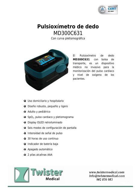 Pulsioxímetro de dedo MD300C631 - Twister Medical