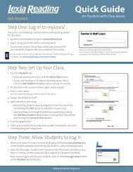 Quick Guide for Teachers with Class Access - Lexia Learning