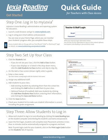 Quick Guide for Teachers with Class Access - Lexia Learning