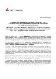 Il Gruppo ROTTAPHARM acquisisce la BIOCHIMICI PSN La ...