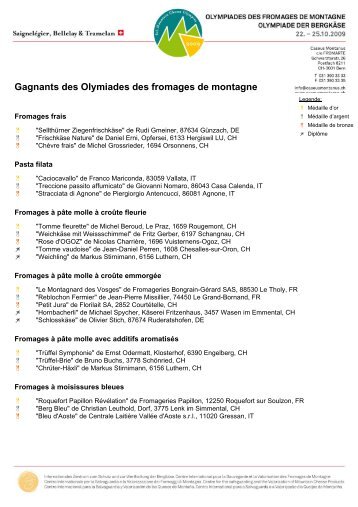 Gagnants des Olymiades des fromages de ... - Caseus Montanus