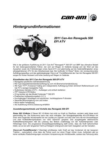 Hintergrundinformationen 2011 Can-Am Renegade 500 EFI ATV