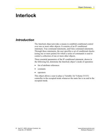 Object Dictionary: Interlock - Johnson Controls - Johnson Controls Inc.