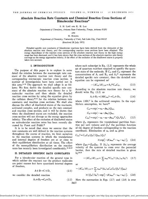 Absolute Reaction Rate Constants and Chemical Reaction Cross ...