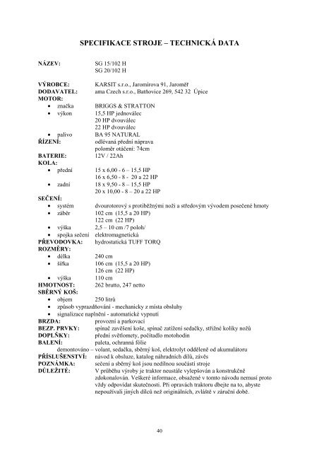 Návod SG15&20; - ama Czech sro