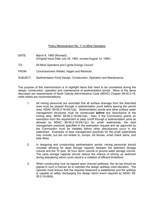 Sedimentation Pond Design, Construction, Operation and ...