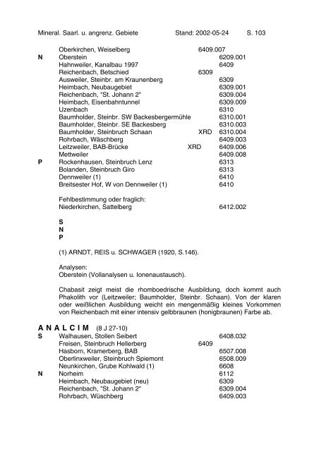 Mineralien des Saarlandes und angrenzender Gebiete - MGAS