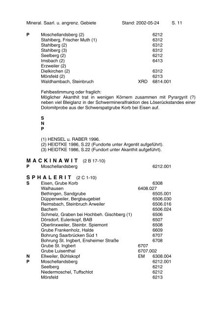 Mineralien des Saarlandes und angrenzender Gebiete - MGAS