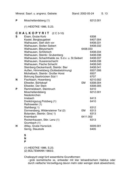 Mineralien des Saarlandes und angrenzender Gebiete - MGAS