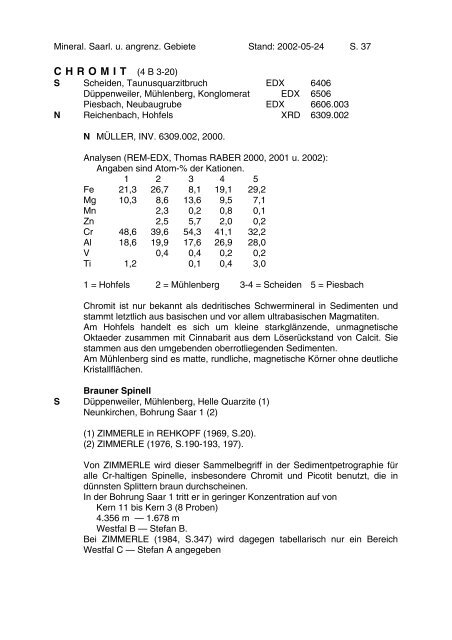 Mineralien des Saarlandes und angrenzender Gebiete - MGAS