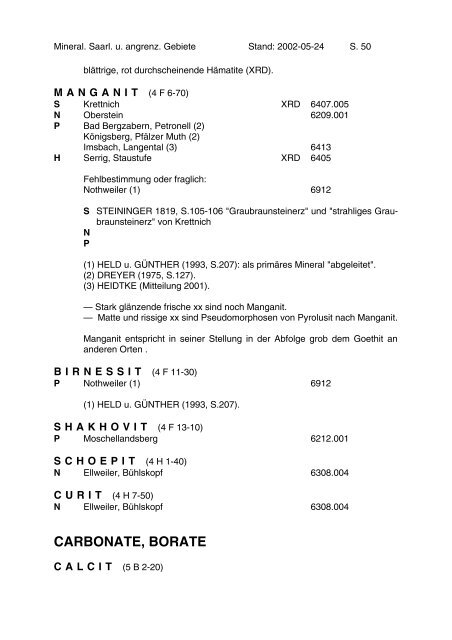 Mineralien des Saarlandes und angrenzender Gebiete - MGAS