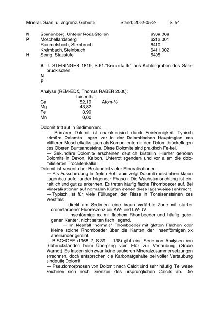 Mineralien des Saarlandes und angrenzender Gebiete - MGAS