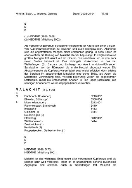 Mineralien des Saarlandes und angrenzender Gebiete - MGAS