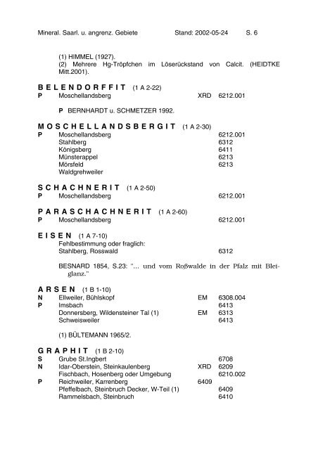 Mineralien des Saarlandes und angrenzender Gebiete - MGAS