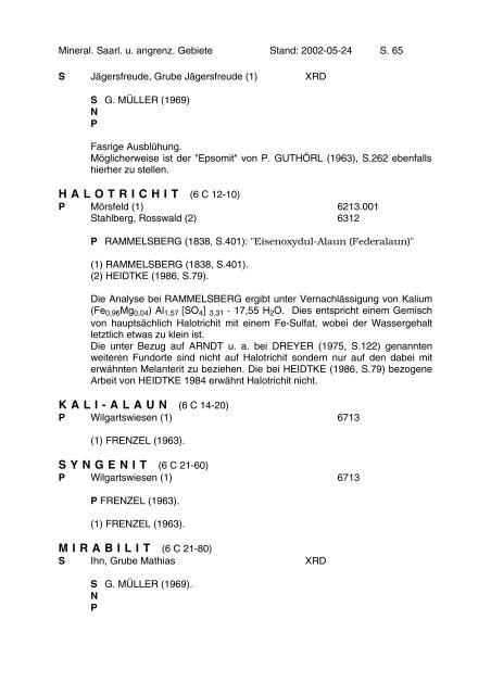 Mineralien des Saarlandes und angrenzender Gebiete - MGAS