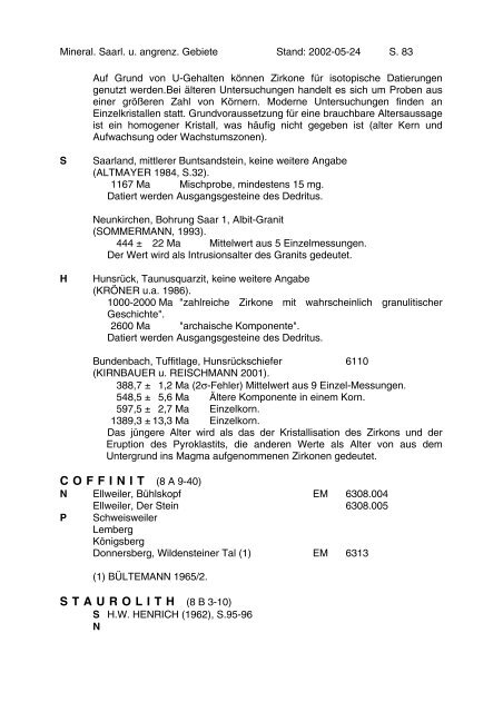 Mineralien des Saarlandes und angrenzender Gebiete - MGAS