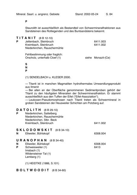 Mineralien des Saarlandes und angrenzender Gebiete - MGAS