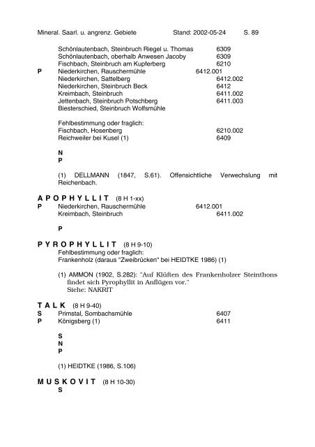 Mineralien des Saarlandes und angrenzender Gebiete - MGAS