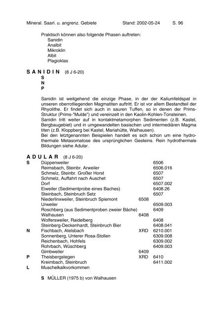 Mineralien des Saarlandes und angrenzender Gebiete - MGAS