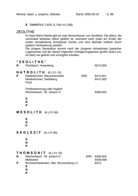 Mineralien des Saarlandes und angrenzender Gebiete - MGAS