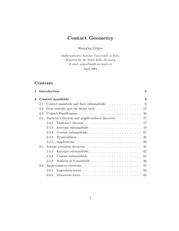 Contact Geometry - Mathematisches Institut der Universität zu Köln