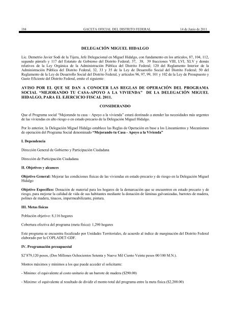 Informacion del Programa - DelegaciÃ³n Miguel Hidalgo