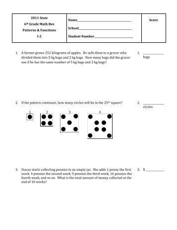 2011 State 6th Grade Math Bee Patterns & Functions I-2 ... - AEA 267