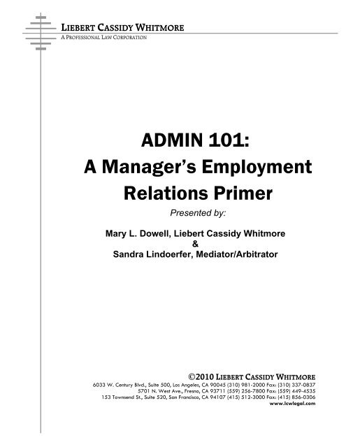 ADMIN 101: A Manager's Employment Relations Primer