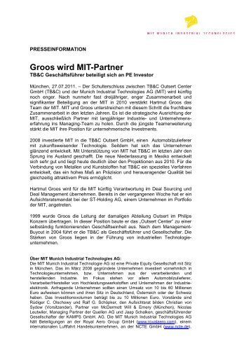 Groos wird MIT-Partner - MIT Munich Industrial Technologies AG
