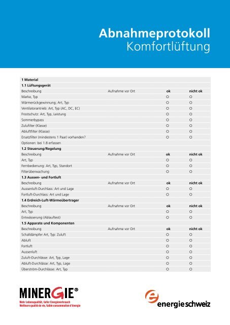 Leistungsgarantie Haustechnik - Minergie