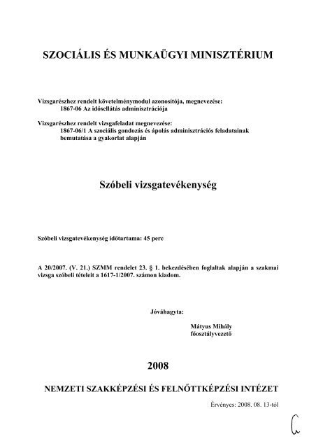 A szociÃ¡lis gondozÃ¡s Ã©s Ã¡polÃ¡s adminisztrÃ¡ciÃ³s feladatainak ...