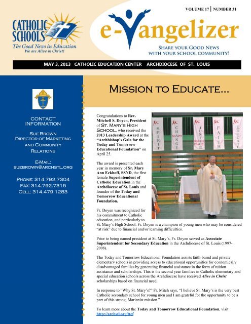 Volume 17 No. 31 - May 3, 2013 - Archdiocese of St. Louis