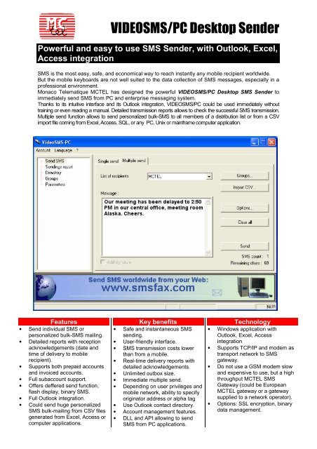 VIDEOSMS/PC Desktop Sender - MCTel
