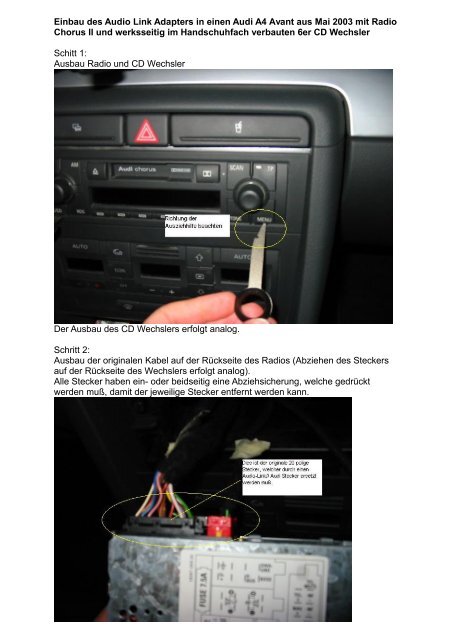 Einbau des Audio Link Adapters in einen Audi A4 Avant aus Mai 2