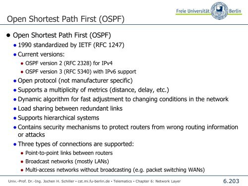 Telematics Chapter 6: Network Layer - Freie Universität Berlin