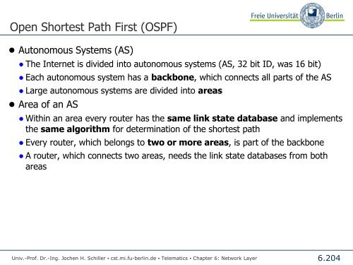 Telematics Chapter 6: Network Layer - Freie Universität Berlin