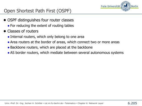 Telematics Chapter 6: Network Layer - Freie Universität Berlin