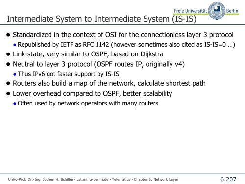 Telematics Chapter 6: Network Layer - Freie Universität Berlin