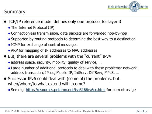 Telematics Chapter 6: Network Layer - Freie Universität Berlin