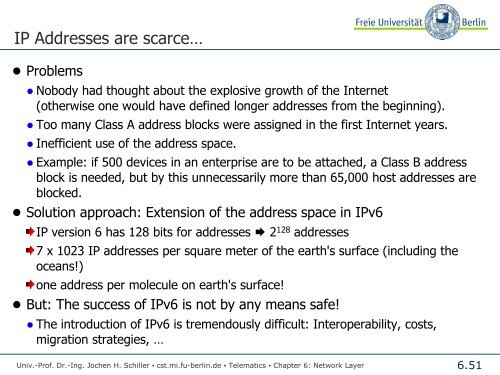 Telematics Chapter 6: Network Layer - Freie Universität Berlin