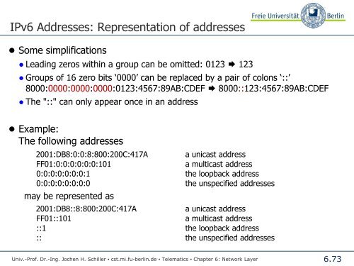 Telematics Chapter 6: Network Layer - Freie Universität Berlin