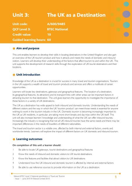 Unit 3: The UK as a Destination