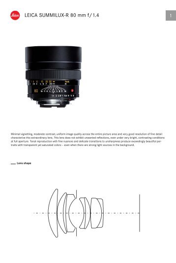 Summilux-R 80 mm f/1.4 Technical Data - Leica Camera AG